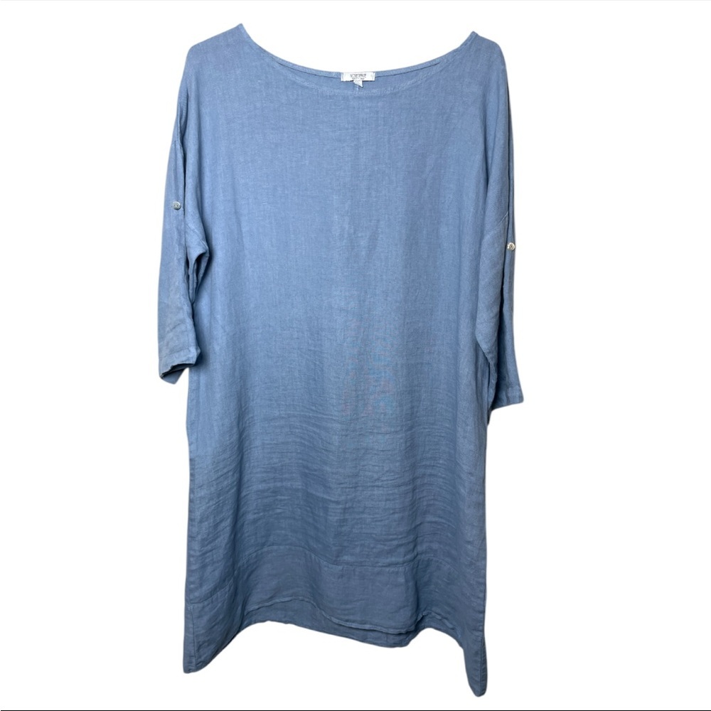 Rosemarine Made in Italy Women Roll Tab Sleeve 100% tencel Dress Size XL Blue